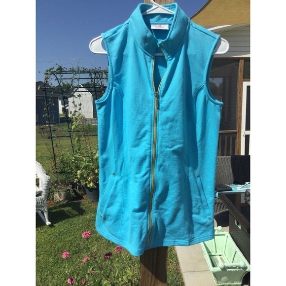 Quacker Factory Womens Full Zip Vest Size XS NEW Blue Rhinestone Preppy Casual - Picture 1 of 10